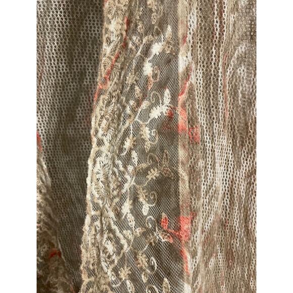 Chicos Womens Kimono Size 2 US L Beige Linen Blend Fringe Hem Sheer Fairy Boho - Picture 2 of 10